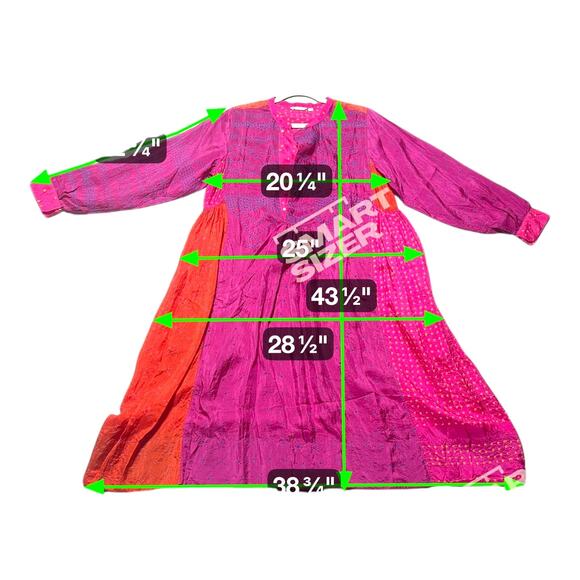 Injiri Shekhawati silk dress women’s medium ombré fuchsia patchwork hand-loomed - Picture 3 of 13